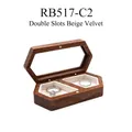 Hexagonal walnut wood jewelry travel case with glass lid and double slot beige velvet lining - Parallel Slots-Beige Velvet / No Engraving