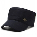Men's navy blue cotton cadet cap with metallic logo badge and breathable vents - Adjustable / Navy Blue