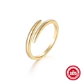 Minimalist spiral S925 sterling silver open ring with a polished gold finish on white background - Minimalist Cross Style