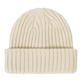 Detailed close-up showing the soft ribbed texture of a cream children's knit beanie - Beige
