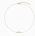 Minimalist white seed bead necklace with freshwater pearl and S925 silver tag - White Glass Pearl Necklace