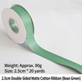 Pea Green 2.5cm Matte Cotton Ribbon for Flower Gifts and Elegant Cake Packaging Rolls - Double-sided Matte Cotton / 2.5cm Wide * 20 Yards / Bean Green