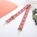 Detail of bohemian red and grey geometric woven canvas strap with gold metal hooks - Light Gold Buckle / Red Geometric