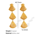 Minimalist gold shell drop earrings in stainless steel with a tiered shell design - Gold Three-layer Shell Style (EH502金色耳环)