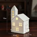 White ceramic light-up Christmas house decor, 13cm height with warm glowing interior - Model D - House