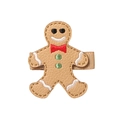 Bruine kunstleren peperkoekmannetje haarspeld met rode strik en borduurwerk details - Kerst Peperkoekman