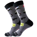 Grey police themed crew socks with patrol car, badge, and cap patterns for men and women - 39-45 / Police (Grey)