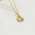 Golden crescent moon necklace with Virgin Mary relief and white crystals on O-chain - Moon Style (XL3284-5)