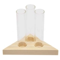 Minimalistischer Holzständer mit drei Glasreagenzgläsern für Hydrokultur-Pflanzen - Schaumstoffverpackung / Dreieck-Stil
