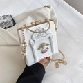 White vintage baroque crossbody bag with embossed angel motif and pearl chain strap - Angel White
