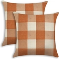Set of 2 linen plaid throw pillow covers with orange and beige checkered pattern - 45*45cm (Pillow Not Included) / Light Orange
