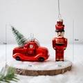 Christmas glass ornaments featuring a red pickup truck and classic nutcracker soldier - Red Pickup & Nutcracker (Set 1) / Two-Piece Set
