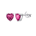 Elegant S925 sterling silver heart-shaped stud earrings with dark magenta zircon stone - Rose Red Silver