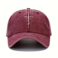Berretto da baseball retrò bordeaux in cotone lavato con ricamo bianco Faith a croce - Taglia unica / Borgogna
