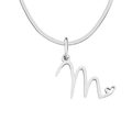 Silver stainless steel snake chain necklace with cursive letter M and heart pendant - M / Steel Color