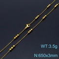 Titanium steel gold bead chain necklace 650x3mm size shown on black background - Gold Necklace (KN232160-Z)
