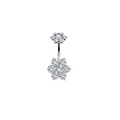 Silver snowflake belly button ring with sparkling cubic zirconia flower design - XY-3 Double Snowflake Flower