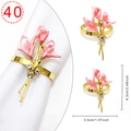 Golden napkin ring with pink enamel flowers and rhinestones for Valentine table decor - Pink Tulip Rhinestone