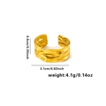 Golden hammer texture stainless steel ring showing 0.9cm width and 2.1cm diameter details - Adjustable Open / Irregular Wave Hammered Ring (TYGR0225) / Gold