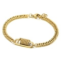 Pulsera de cadena cubana dorada de acero de titanio con dije de resorte y cierre de langosta - Dorado