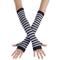Cosplay rainbow fingerless arm warmers in grey and black stripe with thumb holes - Fingerless Gloves with Thumb Hole / Black & White Thin Stripes