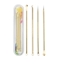 Golden 4-piece stainless steel acne needle kit with colorful splatter storage box - 4-Piece Set (Colored Card) / Gold
