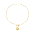 Collana in acciaio al titanio dorato a maglia graffetta con ciondolo scarabeo e chiusura OT - Stile Catena a Graffetta Ciondolo Scarabeo (N303183) / Oro