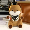 Cute brown otter plush toy wearing a black graduation cap and congratulations scarf - 25cm / Yellow Style (With Yellow Tassel)