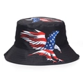 Detail des US-Flaggen-Adlerdrucks auf schwarzem Fischerhut aus Polyester für Outdoor-Sonnenschutz - M (56-58cm) / Schwarze Flagge Adler Druck(10#)