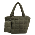 Olive green quilted tote bag with matching small pendant pouch on a plain white background - Army Green