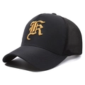 Casquette trucker noire avec lettre K gothique brodée en or et filet respirant - R Logo Noir Broderie Dorée