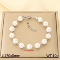 Elegante pulsera de perlas de vidrio blancas de 8mm con cierre de plata ajustable - Color Acero