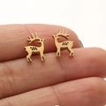 Minimalist gold reindeer stud earrings with hollow antlers and black accent details - Gold Running Deer (665)