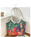 Detail of artistic canvas tote bag with vibrant oil painting illustration and thick straps - Style 7 (Matisse Style Portrait)
