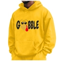 Gelber Thanksgiving-Hoodie mit schwarzem Gobble-Schriftzug und süßer Puten-Grafik - S / GOBBLE Truthahn Druck / Gelb