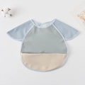 Short sleeve waterproof baby bib in blue and green with a 3D crumb catcher pocket - Shawl - Light Green Color Block / One Size