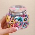 Élastiques à cheveux spirales colorés en bocal transparent avec couvercle métallique - Pot / 10# Anneaux Filetés Macaron (300 Pièces)