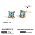 Gold Blue Square Gemstone Stud Earrings (JDE0212023-12)