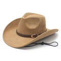 Chapeau de cowboy en daim marron clair avec bande en cuir tressé et boucle en métal - M (56-58cm) / Chameau