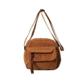 Bolso bandolera minimalista de pana marrón con correa ajustable y bolsillo frontal con cremallera - Marrón