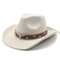 Classic beige suede western cowboy hat featuring a silver bull head and metal studs - M (56-58cm) / Beige