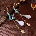 Chinesische lange Quasten-Schmetterlingsohrringe mit Goldfinish und Emaille-Details - 100# Ohrhaken-Gold-Blau-Weiß