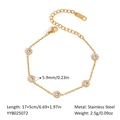 Gold-plated stainless steel chain bracelet with 5.9mm clear zircon round charms - Full Zirconia Disc Anklet (YYB025072)