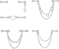 Silver star and heart industrial barbell ear piercing chain jewelry set for women - Silver Jewelry Set