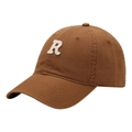 Brown cotton baseball cap with white towel embroidered R letter and curved brim - Adult Adjustable / Light Hazel