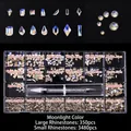 21-grid moonlight glass nail rhinestones set with 3830 pieces and dotting pen - Moonlight (350 Big, 3480 Small)