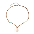 Bohemian velvet cord necklace with white shell pendant and turquoise beads for men - Brown