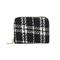 Piccolo portafoglio in tweed bianco e nero per donna con cerniera in metallo oro - Nero