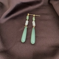 Elegant gold drop earrings with light green teardrop charms and white pearls - Gold-Green Pearl (6#)