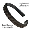Braided wig headband in dark brown finish with non-slip teeth and 1.8cm width - 1.8cm Wide / Single Braid / Black Brown